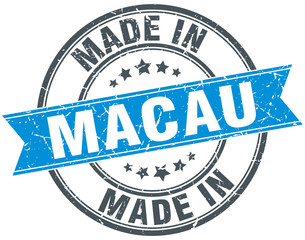 made in Macau blue round vintage stamp