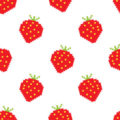Seamless background of pixel-art strawberry