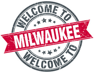 welcome to Milwaukee red round vintage stamp