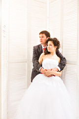 Young wedding couple enjoying romantic moments 