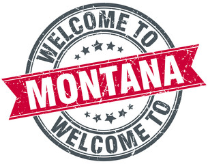 welcome to Montana red round vintage stamp
