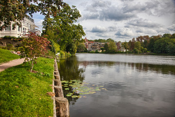 Fototapeta na wymiar Beautiful scenery and waterways in Lubeck, Germany