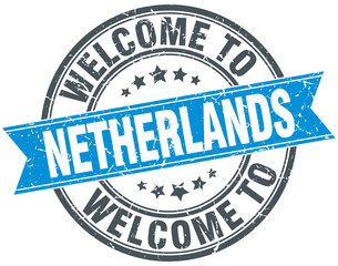 welcome to Netherlands blue round vintage stamp