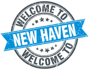 welcome to New Haven blue round vintage stamp