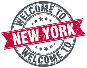 welcome to New York red round vintage stamp