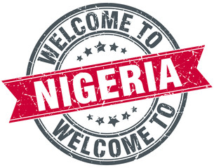 welcome to Nigeria red round vintage stamp