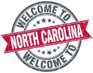 welcome to North Carolina red round vintage stamp