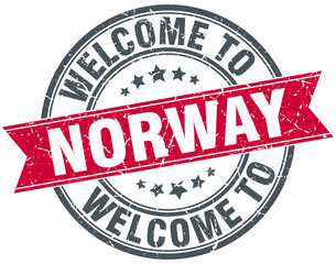 welcome to Norway red round vintage stamp