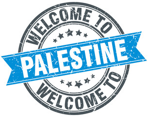 welcome to Palestine blue round vintage stamp