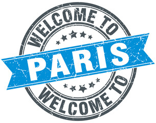 welcome to Paris blue round vintage stamp