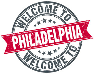 welcome to Philadelphia red round vintage stamp