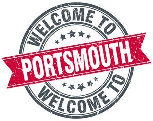 welcome to Portsmouth red round vintage stamp