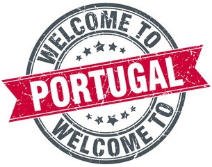 welcome to Portugal red round vintage stamp