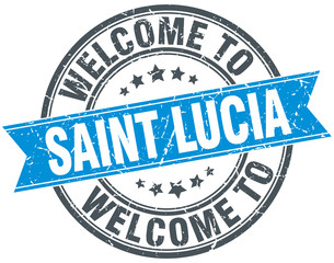 welcome to Saint Lucia blue round vintage stamp