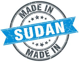 made in Sudan blue round vintage stamp