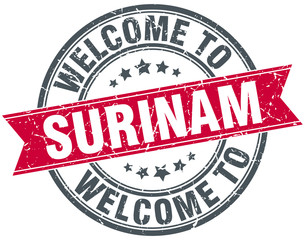 welcome to Surinam red round vintage stamp