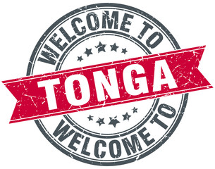 welcome to Tonga red round vintage stamp