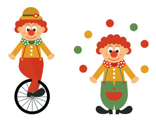 Obraz na płótnie Canvas bike and clown and clown with balls