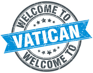 welcome to Vatican blue round vintage stamp