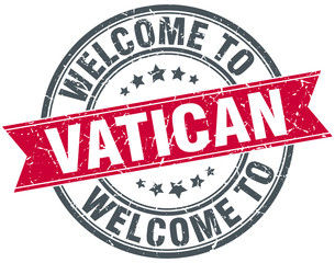 welcome to Vatican red round vintage stamp