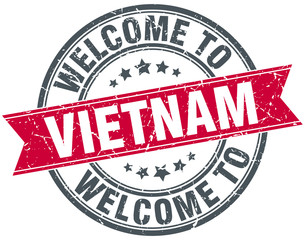 welcome to Vietnam red round vintage stamp