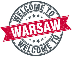 welcome to Warsaw red round vintage stamp