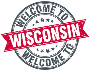welcome to Wisconsin red round vintage stamp