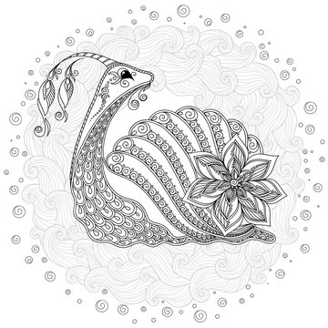 Pattern for coloring book. Illustration of a snail.