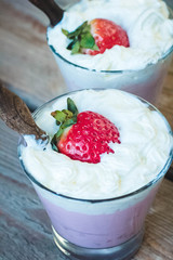 yogurt with cream and strawberries