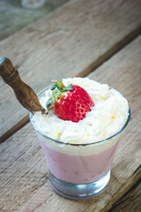 yogurt with cream and strawberries