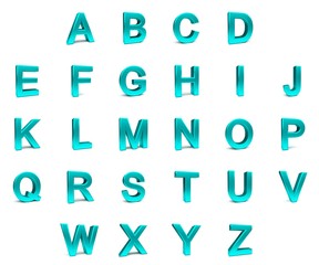 3d blue cyan font with each character in perspective on a white background