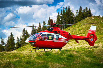 Helicopter takeoff in the mountains
