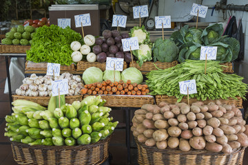 Fresh exotic fruits in Mercado Dos Lavradores.Madeira Island, Po