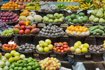 Fresh exotic fruits in Mercado Dos Lavradores.Madeira Island, Po