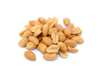 Arranged peanuts peeled and isolated on white background