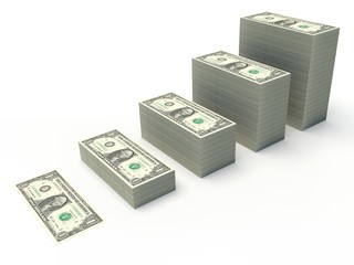 one American dollar bills. graphic bars. stacked notes on a white background 