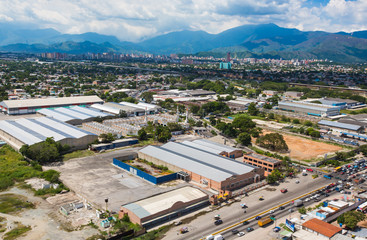 aerial view of the city and industrial buildings