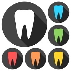 Tooth icons set with long shadow