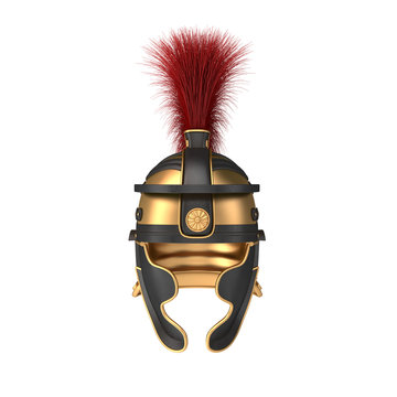 Isolated illustration of a Roman Helmet with a scarlet plume

