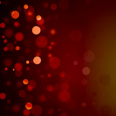 Christmas lights on red background, white bokeh blurred lights on dark red color, elegant blurred falling snowflakes or holiday design