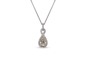 Gorgeous Yellow Teardrop Diamond Necklace with White Diamond Infinity Halo