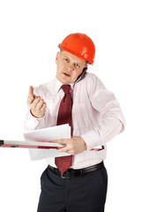 architect was on the phone on a white background isolated