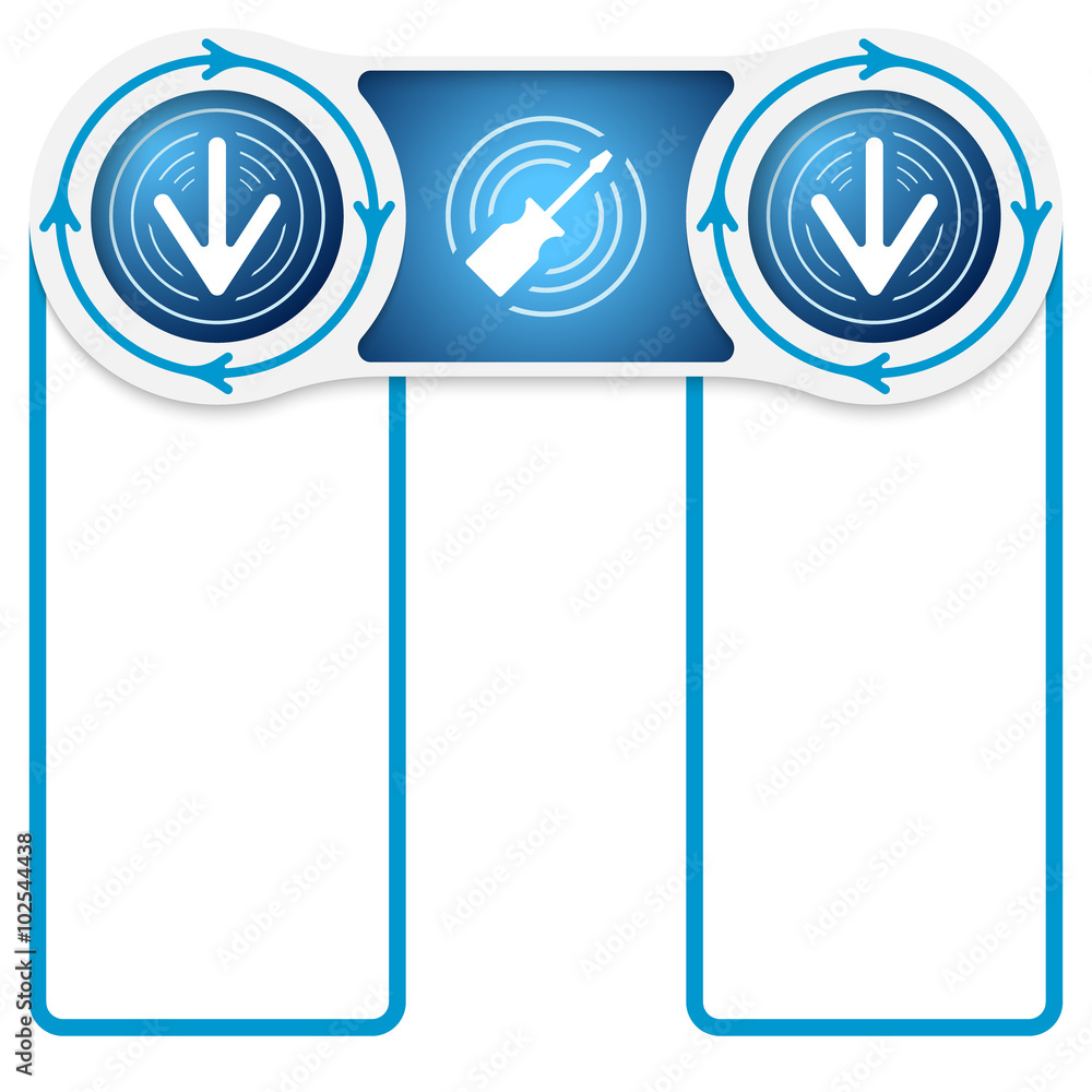 Poster two circular connected boxes for your text and screwdriver and a