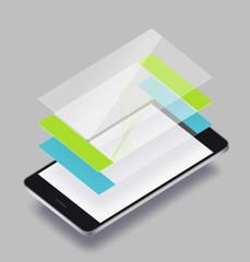 Device with interface layers on gray background. Vector illustration. Can be used for presentation user interface and etc