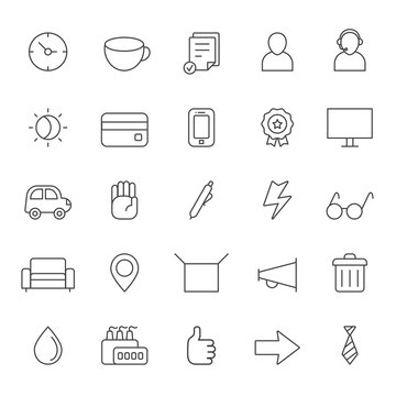 Outline business gray icons vector set. Modern minimalistic style. Part one.