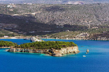 Sea bay with small island near Chania town at Crete island