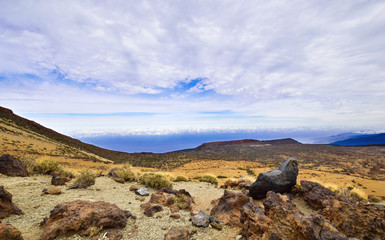 Volcanic surface of National park area, on Teide mountain, Spain