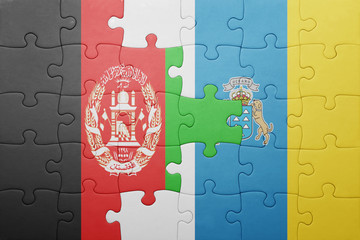 puzzle with the national flag of canary islands and north korea