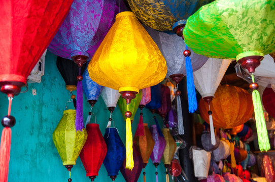 Traditional Vietnamese silk lanterns in Old Town Hoi An, Central Vietnam.