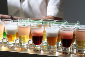 Many multicolored tasty shots